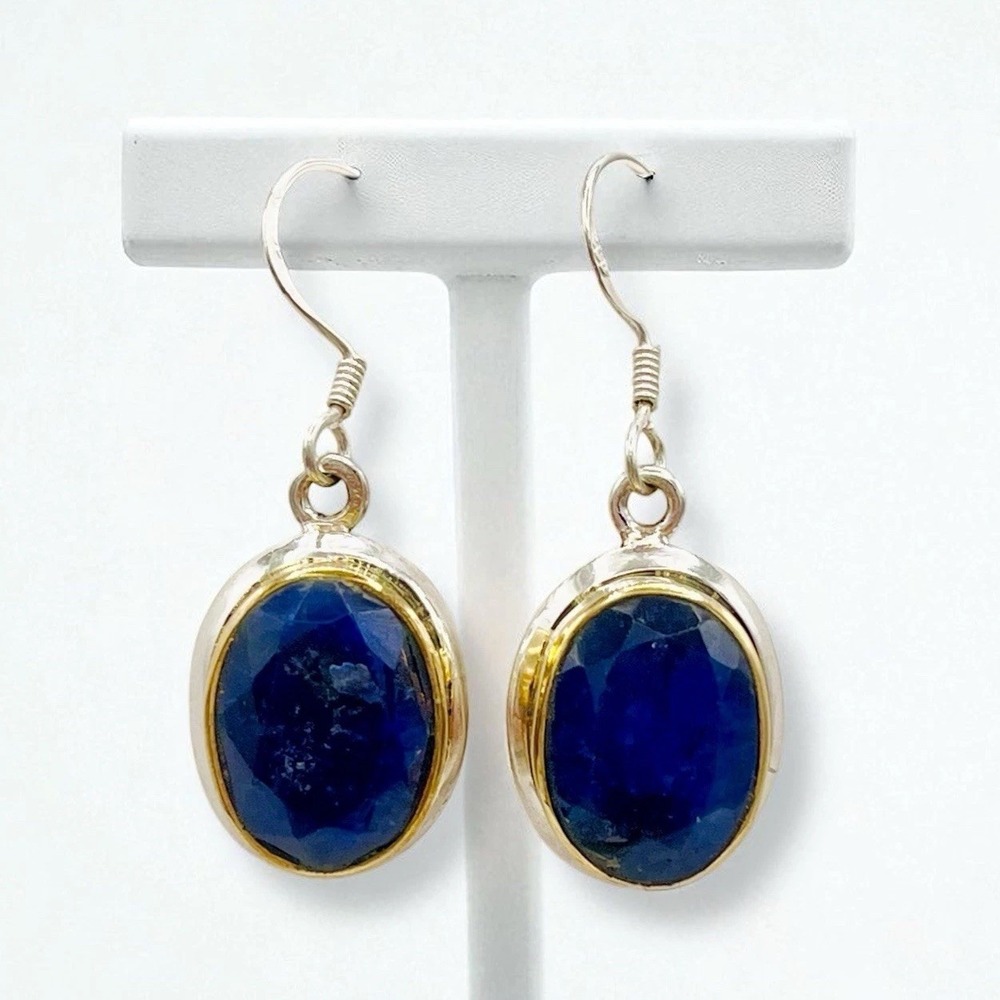 Sundance Catalog Sterling Silver Gold‎ Sapphire September Earrings Teo Tone